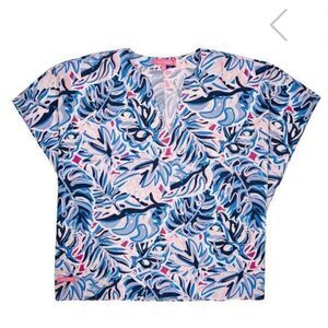 NWOT Simply Southern‎ Women's Drape Blouse Top V-Neck Pullover Blue Pink X-Large